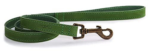 Ancol Timberwolf Leather Dog Lead in Green - Top Grain Bridle Leather Durable Pet Walking Accessory with Antique Gold Hook - 1m x 19mm
