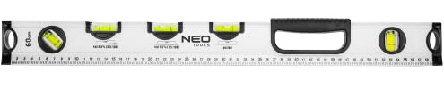 NEO TOOLS Spezial-Wasserwaage 60/80/100 cm lang, 30 mm breit (60 cm) | 6 cm hoch, 5 Libellen, Verschiedene Winkel, 0°, 1,5°, 3,5°, 45°, 90°, Rohrfuß, Genauigkeit ist mit ±0,5 mm/m