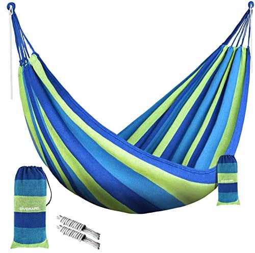 GIVERARE Camping-Hängematte, tragbare Hängematten mit 2 Baumgurten, leichte 100% Baumwollstoff-Hängematten für Terrasse, Hof, Wandern, Rucksackreisen, Jagd, Outdoor, Strand, Camping