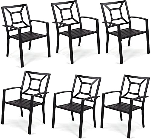 PHIVILLA Metal Patio Outdoor Dining Chairs Set of 6 Patio Bistro Chairs with Armrest Wrought Iron Outdoor for Garden,Backyard,Classic Black3