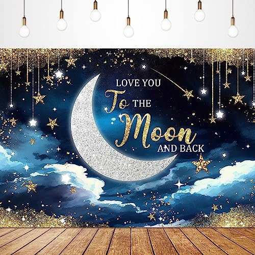 Glawry Mond Sterne Nacht Hintergrund für Fotografie 7Wx5H Füße Sternenhimmel Baby Shower Wolke Silbrig Golden Glitter Aquarell Mondlicht Party Dekorationen Fotoshooting Hintergrund Photo Booth Studio