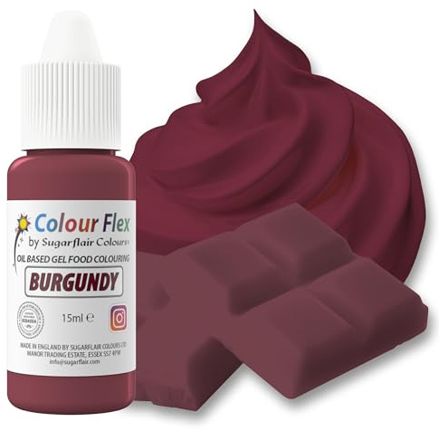 Sugarflair Colourflex Lebensmittelfarbe auf Ölbasis Burgundy, Flüssige Lebensmittel Farbe Hochkonzentriert, Food Coloring für Buttercreme, Schokolade, Teige, Fondant, Zuckerguss und mehr - 15 ml