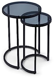 Julian Bowen Tables d'appoint Rondes gigognes Chicago, Verre fumé/Noir, 55 x 40 x 40