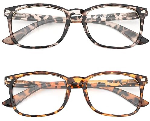 Hileyu 2 Pieces Blue Light Blocking Glasses, Clear Eye Glasses Fashion Blue Screen Glasses Computer Clear Lens Glasses Blue Light Filter Glasses for Women Men Anti Glare Migraine (Brown)