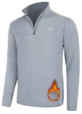 WILLIT Maglione da uomo in pile, da trekking, con cerniera, per il tempo freddo, grigio chiaro, L