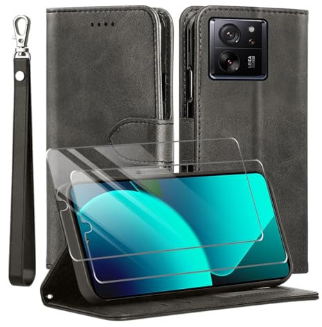 MQERYBV Funda para Xiaomi 13T/13T Pro con Protector de Pantalla, Flip Magnético Cuero PU Carcasa, TPU Libro Tapa Funda, Ranura Tarjeta Soporte Cover, Cierre Magnético, Negro.