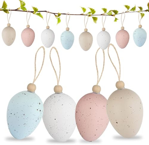 SOETDERT Ostereier zum Aufhängen, 16 Stück Ostereier Plastik mit Schnur, Ostereier Deko, Ostereier aus Kunststoff zum Aufhängen für Draußen und Innen Ostern Party Deko Osterbaumschmuck