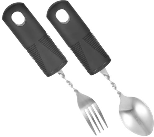 1juego Cubiertos Adaptativos Antivibración Para Personas Mayores Y Discapacitados Utensilios De Comida De Acero Inoxidable Con Mango Antideslizante Kit De Vajilla Para Ancianos Y Personas Con Temblor