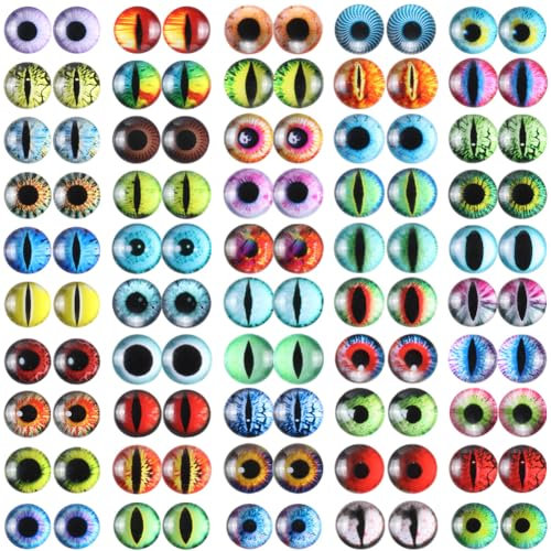 GORGECRAFT 1 Box 100PCS Glass Dragon Eyes Cabochon Assorted Colors 12mm Diameter Half Round Eyeball for Doll Jewelry Making Supplies Sculptures Props Crafts Diy Findings