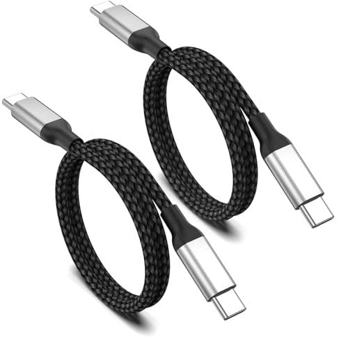 Short USB C Cable 60cm, 2 Pack Type C Phone Charger for Car, Fast Charging Lead for iPhone 15 Pro Max, Macbook, iPad Pro Air, Samsung Galaxy, Huawei, Oneplus, Xiaomi - Black