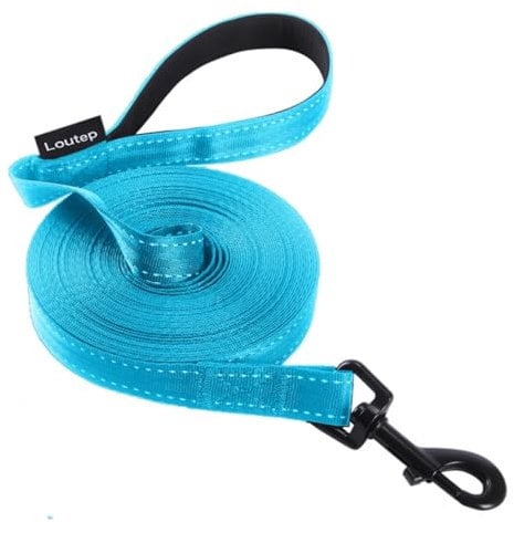 Loutep Reflective Training Lead for Dogs 3m 5m 10m 15m 20m 25m 30m Strong Nylon Rope Extra Long Line Dog Lead Leash with Padded Handle for Large Medium Small Puppy Recall Pet Walking Obedience