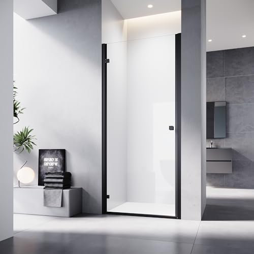 SONNI 90 x 195 cm - Pour porte de douche - En verre trempé - Noir - 6 mm - Attraction magnétique