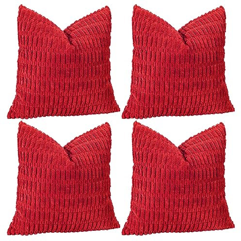 Sungeek 4er Set Kordsamt Kissenbezüge, Dekorativ Zierkissenbezüge Weich Kissenbezug Dekokissen Sofakissen Couchkissen Deko Bezug Kissenhülle für Sofa Schlafzimmer Wohnzimmer (Rot, 45x45 cm)