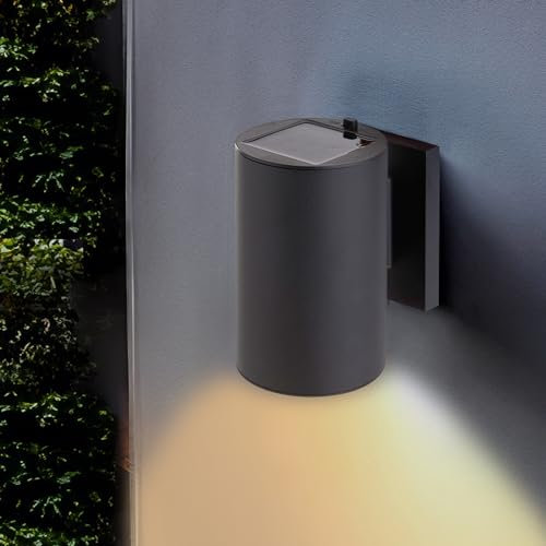 Spetebo LED Solar Wandlampe mit Alu Gehäuse in schwarz - 13 x Ø 8 cm - Garten Deko Beleuchtung warm weiß - Solarleuchte Wandleuchte für Wand Mauer Balkon Terrasse Zaun kabellos wasserfest