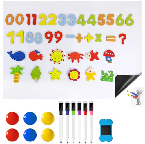 HavaCue A3 Whiteboard Folie Magnetisch, Abwischbare Magnetisch Whiteboard Kühlschrank Magnettafel Mit Zahlen, Kühlschrankmagnete, Magnetisches Whiteboard, Stiften, Schwamm, Magnete, 29.7 x 42 CM