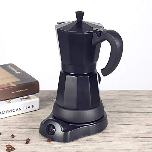 KEESUNG 300ML Elektrische Kaffeemaschine, 6 Cups Reise-Kaffeemaschine Kleiner Camping-Kaffeeautomat Espresso Kocher Maschine Aluminum Kaffeeautomat, Schwarz