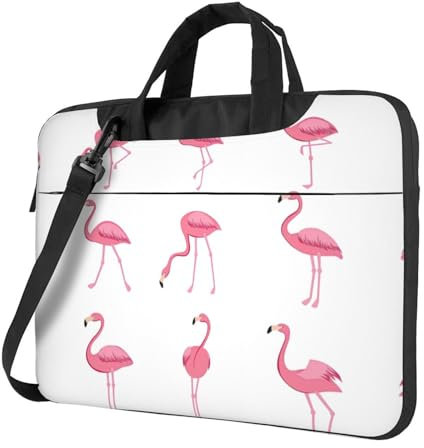 Sac à bandoulière pratique pour ordinateur portable Motif flamants roses sur blanc, noir, 14 inch