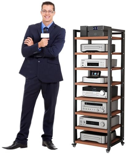 Audio rack hifi regal Startseite AV-Medienständer/ Eckregal/ Stereokabinett/ Audio-Rack-Turm, 161cm/ 63inch Hoch Multifunktional Audio/Video Komponenten Rack, Modern AV-Schrank Mit Rollenden Rädern(Bl