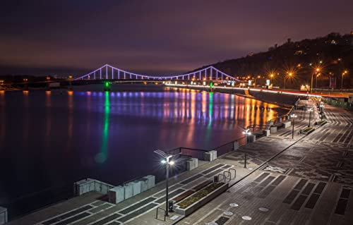 znwrr Malen nach Zahlen Basteln für Kinder Stadt Fluss Lichter Ukraine Nachtlichter Parkbrücke Dnjepr-Dammes 30x40cm