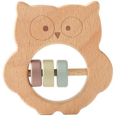 Beißring Spielzeug Koala Rassel zum Greifen Rasselt Eule Beruhigendes Spielzeug Frühpädagogisches Holzglocke für alle Altersgruppen