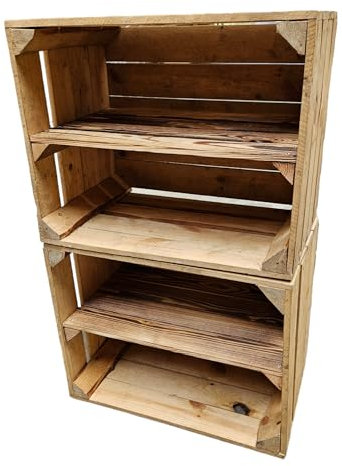 Teramico Vintage gebrauchten Holzkisten/Obstkisten/Weinkisten original aus dem Obstanbau mit Ablagefach geflammt 50 x 40 x 30cm (2 x Ablage Lang)