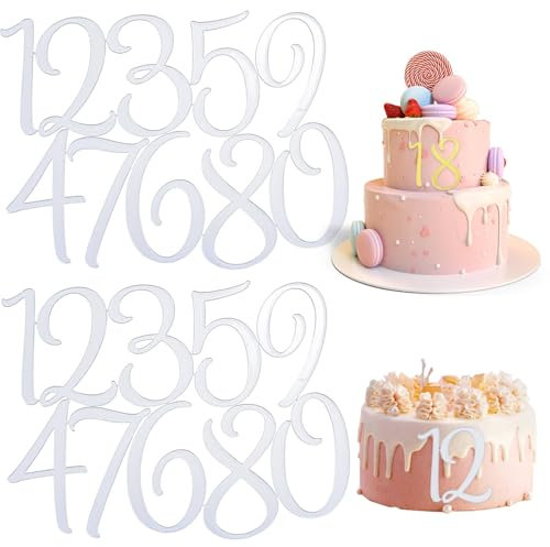 2 Sets 0~9 Numbers Happy Birthday Cake Toppers, Large Acrylic Cake Numbers Toppers, Acrylic Wedding Party Cupcake Toppers, DIY Cupcake Toppers, Birthday Party Supplies(Silver)