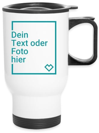 Spreadshirt Thermobecher Selbst Gestalten Mit Foto Oder Text | Personalisierbarer Thermobecher mit Tragegriff, One size, Weiß