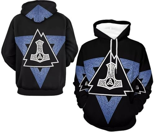 YUERYXH Nordic Vintage Verhindert, DASS Man Verloren Geht. Symbol-Hoodies, Frühlings-Herbst-Laufpullover, Unisex-Sweatshirt für Einzigartige Paare(Thor's Hammer,M)