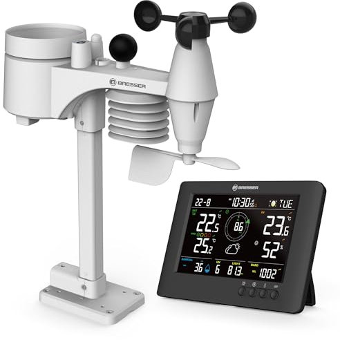Bresser Stazione meteorologica 8-in-1 ClearViewTB con indice di stress da calore, sensore Sensirion, multisensore 8-in-1, allarmi meteo