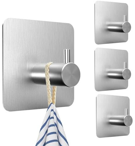 SURFOU Ganchos Adhesivos Para Pared, Pack De 4 Colgador Toalla Baño Gancho Adhesivo, Colgadores De Toallas Perchero Adhesivas, Percha Adhesiva Sin Taladro Cocina, Cuelga Perchas Albornoz Resistentes