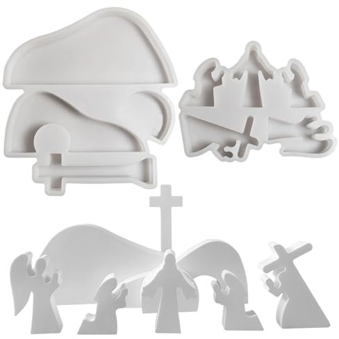 Nexoria Krippe Silikon Gießform, 3 Stück Silikonformen Gießformen Krippe Set Giessformen zum Gießen Silikonform Krippe Weihnachtsbaum mit Sockel Silikonform Weihnachten Silikonform Kerzenhalter (F)