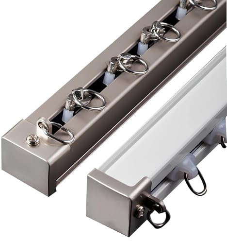 SZITW 70–600 cm robuste Aluminium-Vorhangschiene, geräuscharme Raumteiler-Vorhangschiene, an der Decke und Wand montierte Vorhangstange, mit Montagezubehör (Champagner, 80 cm)