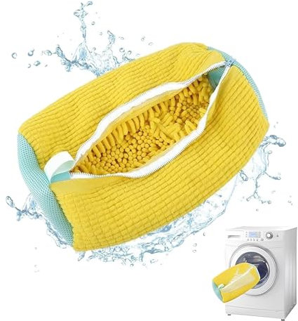 Shoe Washing Machine Bag, Shoe Cleaning Bag, Trainer Washing Machine Bag Shoe Cleaning Bag with Zipper Hook Reusable Cleaning Laundry Bag for All Shoe Types and Sizes (Yellow)