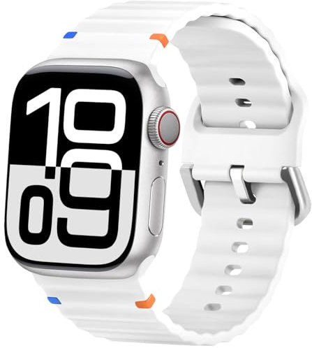 ALFARAY Sportarmband Kompatibel mit Apple Watch Ultra 1 2 Armband 49mm 46mm 45mm 44mm 42mm für Herren Damen, Ocean Silikon Armband für iWatch Series 10 9 8 7 SE 6 5 4 3 2 1 Ultra 2 1, Weiß