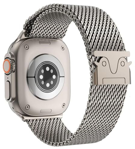 Originale Correa Milanese con Fibbia Paracadute Magnetica Compatibile con Apple Watch Ultra 2/Ultra, SE, Serie 10/9/8/7/6/5/4 da 49mm, 46mm, 45mm, 44mm, Cinturino in Acciaio Inossidabile per iWatch