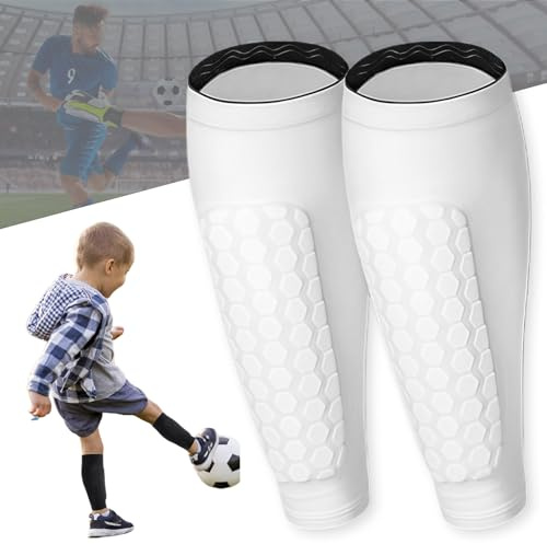 Tapis Design-Shin Pads Football, 1 Pair Shin Pad Sleeves Impact Protection, Ski Shin Protector with Honeycomb Pads, Shin Guard Sleeves for Men, Women & Kids (White, XL)