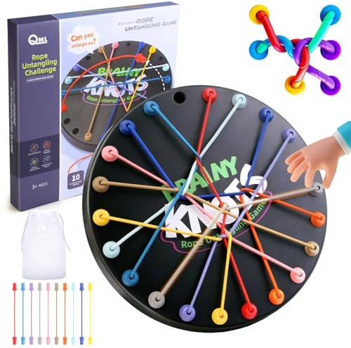 Starnearby Brainy Knots Game, Rope Challenge Puzzle Game Twisted Rope Untangling Table, 2 to 4 Players Logic Strategy Board Game for Kids and Adults, Interactive Game Rope Challenge Sorting Toys