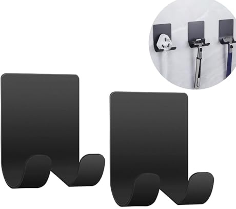 Lot de 2 supports de rasoir étanches en acier inoxydable 304 Crochets muraux robustes sans perçage pour douche, salle de bain et cuisine Crochets universels - Noir