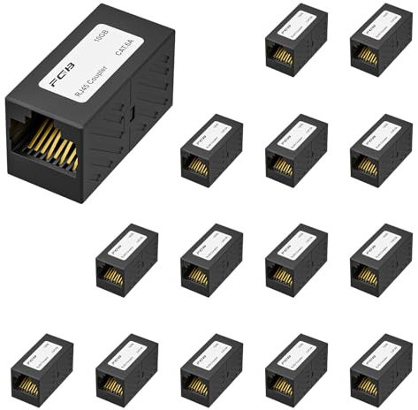 FGB RJ45 Coupler Ethernet Lan Cable Connector, Female to Female RJ45 Connector for Cat7 Cat6A Cat6 Cat5e Cat5 Ethernet Cable, Network In-Line Coupler, 15 Pack, Black
