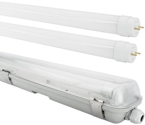 NCC-Licht LED Feuchtraumleuchte Wannenleuchte 150cm IP65 2 x 22W T8 2200 Lumen 4000K Neutralweiß durchgangsverdrahtet, Deckenlampe für Keller Werkstatt Garage