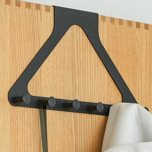 YESENT Black Metal Over the Door Hooks,Integrated Triangle Door Hanger | Equipped with 6 hooks, suitable for hanging items such as clothes, hats, hangers, handbags, towels, and keys on the door.