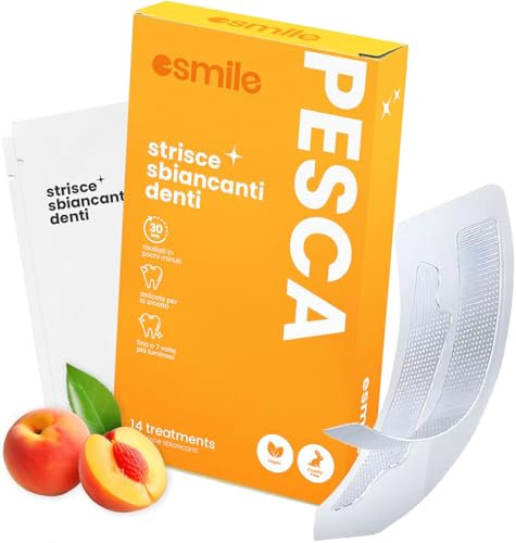 ESMILE Strisce Sbiancanti Denti a Frutta a gusto Pesca,Trattamento Professionale a Casa, Rapido e Sicuro, 14 Strisce Ideali per la tua Igiene Orale
