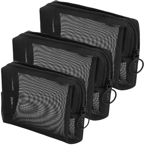 Sibba 3 Stück Mini Kulturtasche Mit ReißVerschluss Netz Organizer Nylon Wasserdicht Kleine Geldbörse Kosmetiktasche Aufbewahrung Make Up Taschen BüRos Reisen Organizer ZubehöR Set Make Up Tasc (2M+1S)