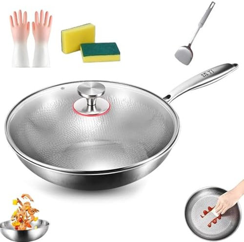 Titanium Pro Hammered Frying Pan with Lid, 12-Inch Multifunctional Nonstick Cookware for All Stovetops & Oven, Ultra-Durable Scratch-Resistant Surface (Induction Compatible, Dishwasher Safe) 11.81in