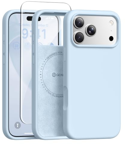 GONEZ für iPhone 17 Pro Hülle Silikon 6,3 Zoll & Displayschutz, [MagSafe-kompatibel] dünne Handyhülle aus Flüssigsilikon, Kratzfeste und stoßfeste, Mikrofaserfutter Schutz Case, Blau