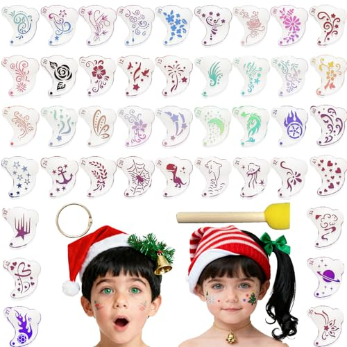 42 maquillage enfant pochoir, Tatouage de Peinture pour Visage et Yeux, Modèle de Tatouage, Modèles Tatouage Réutilisables pour les Enfants Adulte Festival Carnival Halloween Maquillage DIY Décoration