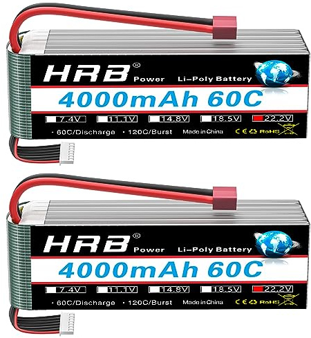 HRB 2pcs 6S Lipo Battery Dean T 22.2V 4000mAh 60C RC Lipo Battery Compatible with für RC Quadrocopter Flugzeug Helikopter Auto Boot Hobby