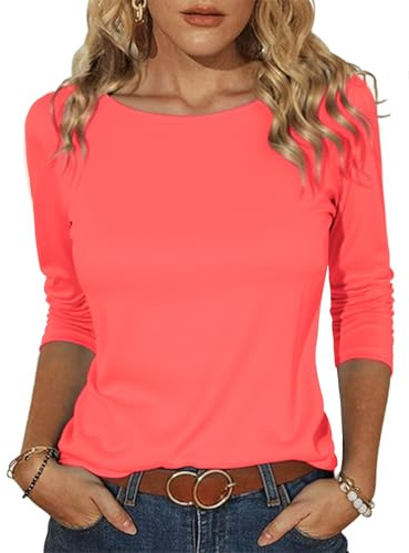 Totatuit Top femme col bateau manches 3/4 coupe ample extensible haut | Haut léger basique, Parfait pour printemps été automne, Facile à assortir au quotidien