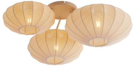 Qazqa Japandi Deckenleuchte, Deckenlampe - Bida - Beige, Rund, 3-flammig, 81.5cm, Ideal als Flur, childrens room, Schlafzimmerlampe und Wohnzimmerlampe