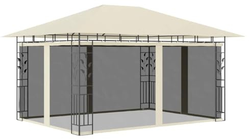 Gazebo con zanzariera, 4 x 3 x 2,73 m, colore crema, 180 g/m², robusto pergolato da giardino per terrazze, gazebo da esterno con zanzariera